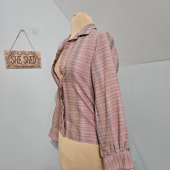 John Meyer Button Front Long Sleeve Pink Plaid Top Size 8 Career Country - Picture 5 of 11